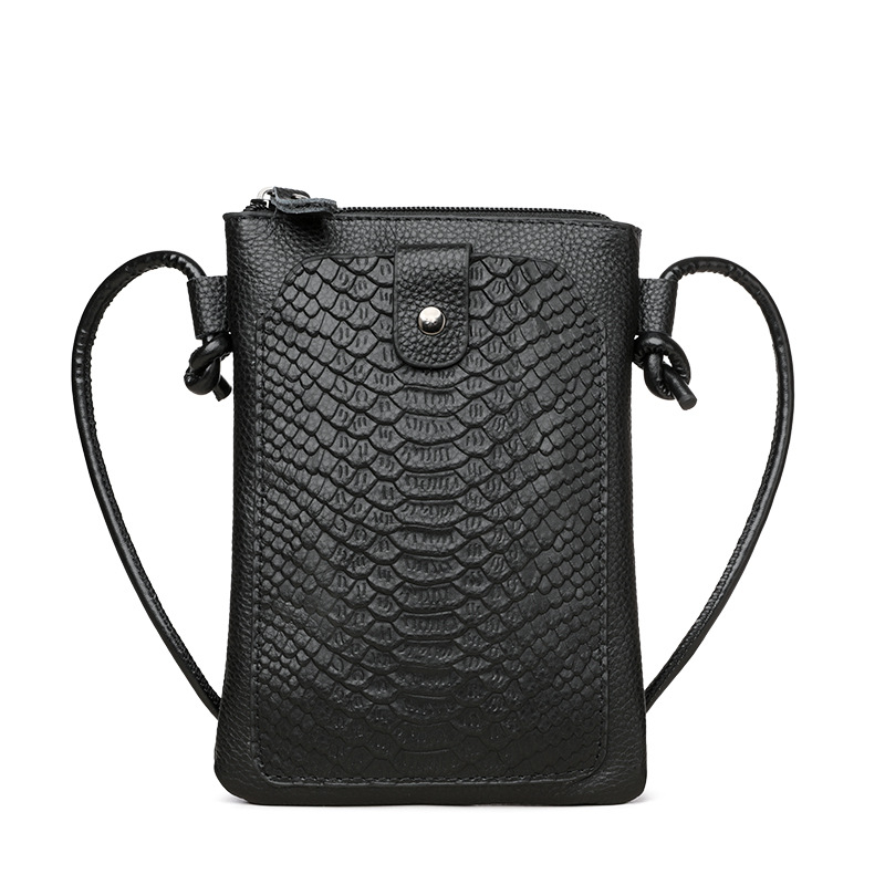 Leather Crossbody Phone Bag with Elegant Crocodile Pattern for Women