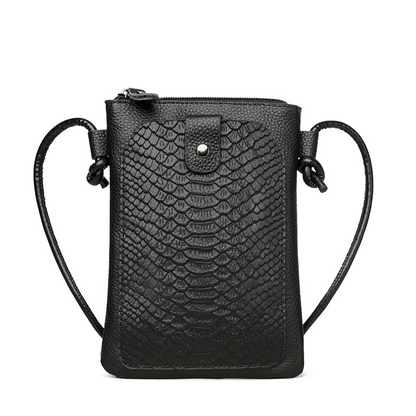 Leather Crossbody Phone Bag with Elegant Crocodile Pattern for Women