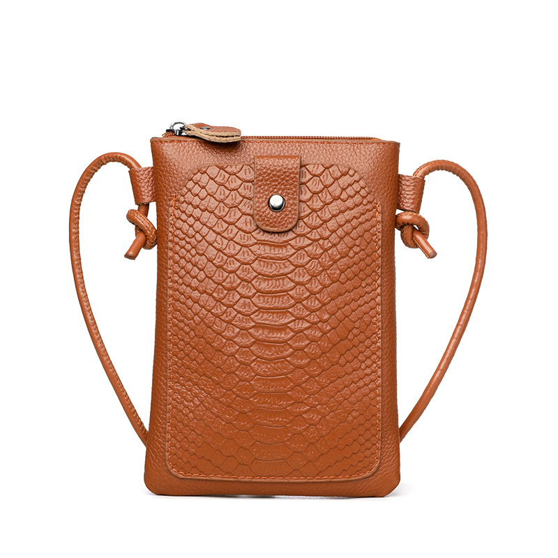 Leather Crossbody Phone Bag with Elegant Crocodile Pattern for Women