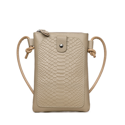 Leather Crossbody Phone Bag with Elegant Crocodile Pattern for Women