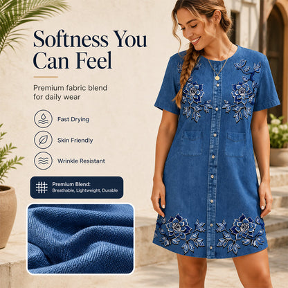 Robe pour femme en simili-jean à imprimé floral
