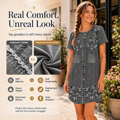 Robe pour femme en simili-jean à imprimé floral