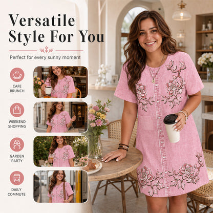 Robe pour femme en simili-jean à imprimé floral