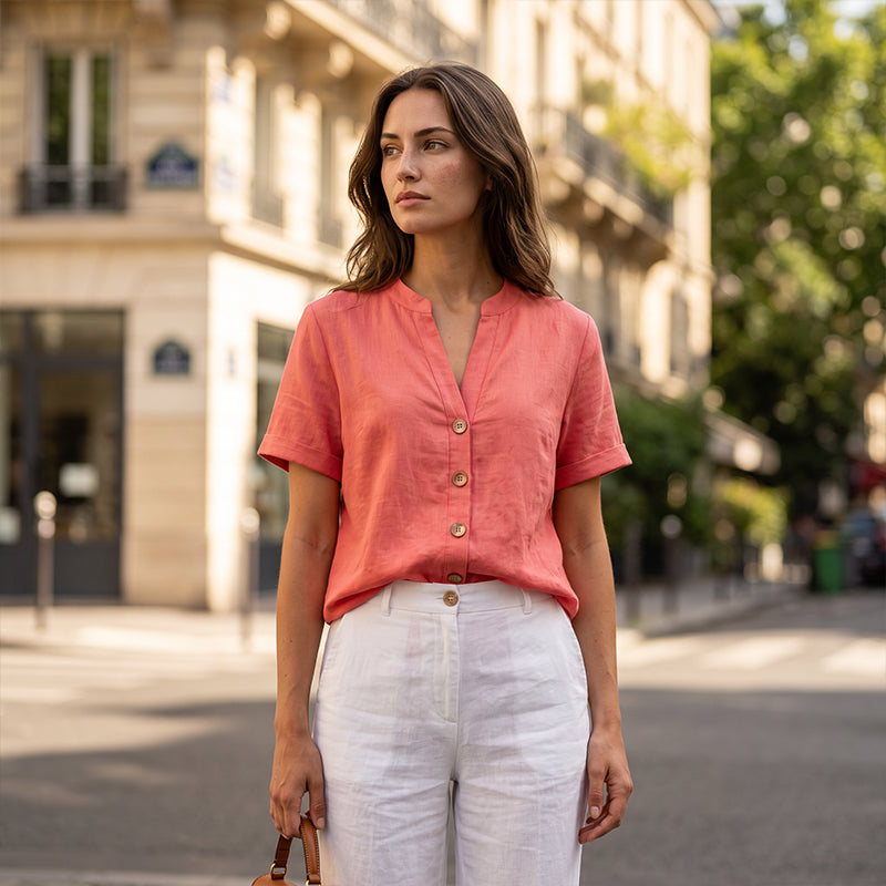 Haut d'été décontracté à col en V pour femme