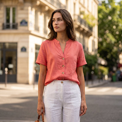 Haut d'été décontracté à col en V pour femme