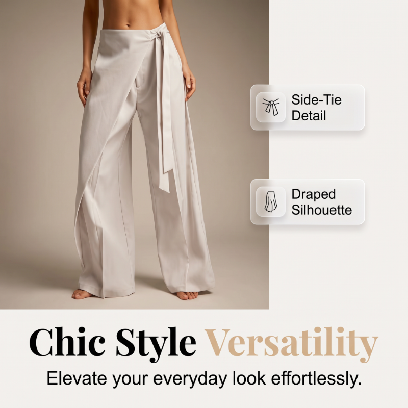 Pantalon ample pour femme, à coupe large et à nouer sur le devant