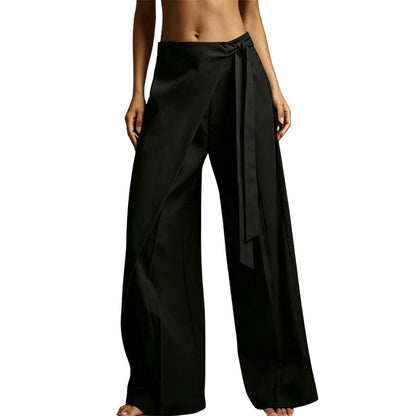 Pantalon ample pour femme, à coupe large et à nouer sur le devant