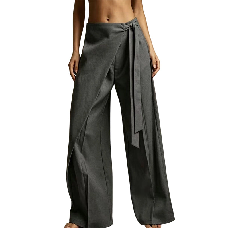 Pantalon ample pour femme, à coupe large et à nouer sur le devant