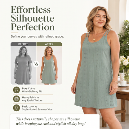Robe d'été à double bretelle pour femme, avec détails ajourés