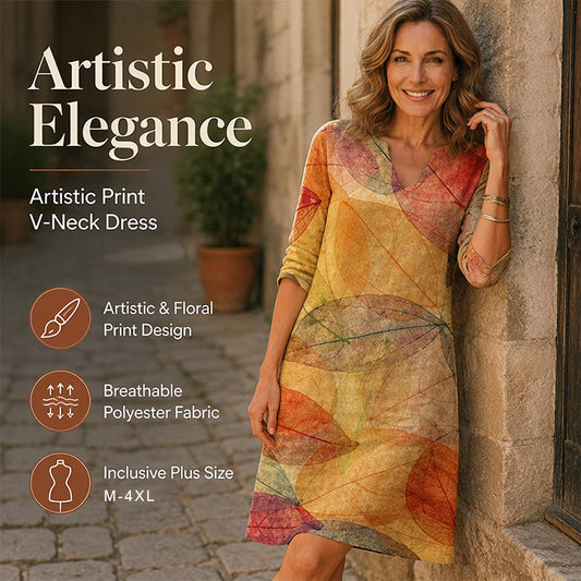Robe décontractée à imprimé et col en V pour femme
