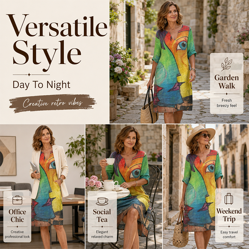 Robe décontractée à imprimé et col en V pour femme