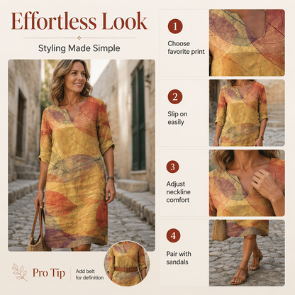 Robe décontractée à imprimé et col en V pour femme