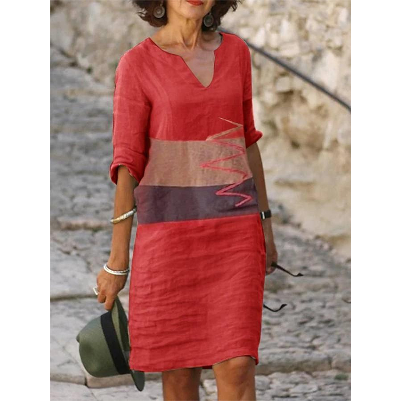 Robe décontractée à imprimé et col en V pour femme
