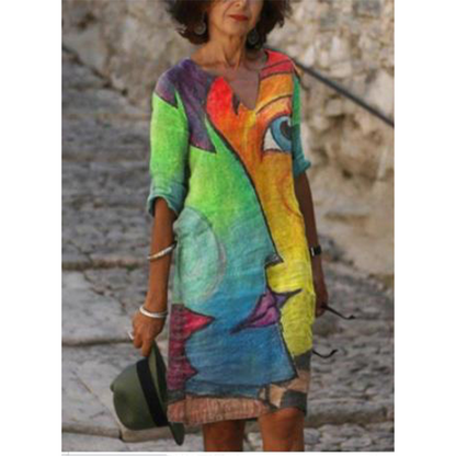 Robe décontractée à imprimé et col en V pour femme