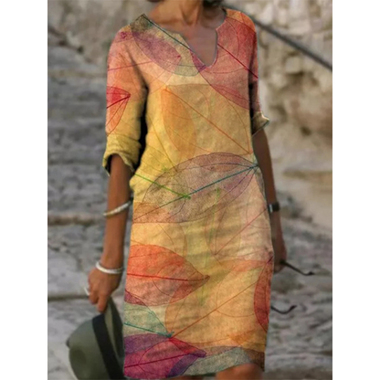 Robe décontractée à imprimé et col en V pour femme