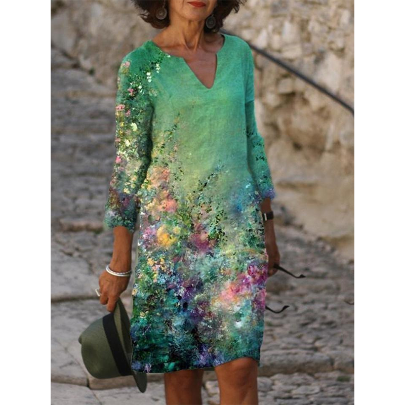Robe décontractée à imprimé et col en V pour femme