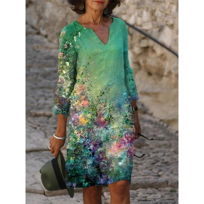 Robe décontractée à imprimé et col en V pour femme