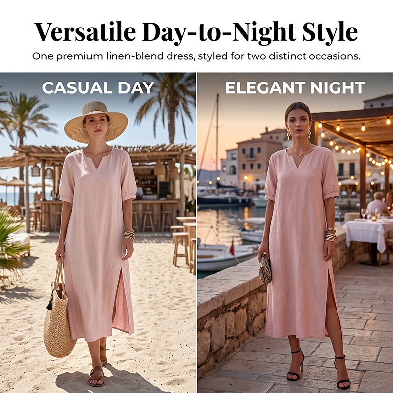 👗 Robe longue en lin à col en V avec fentes sur les côtés