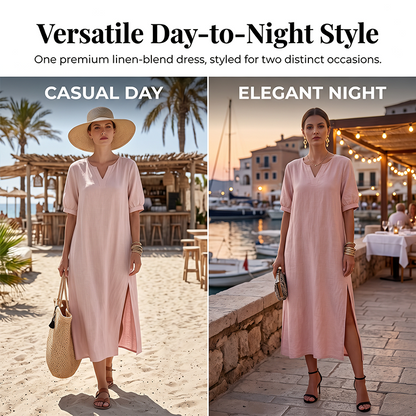 👗 Robe longue en lin à col en V avec fentes sur les côtés