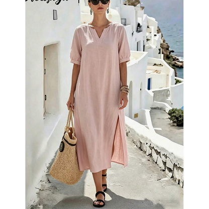 👗 Robe longue en lin à col en V avec fentes sur les côtés