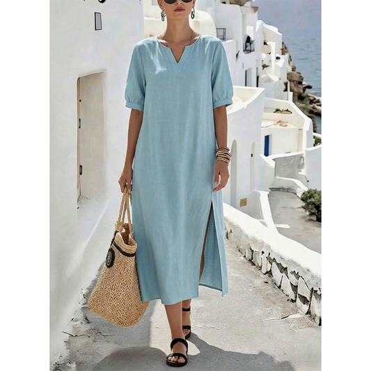 👗 Robe longue en lin à col en V avec fentes sur les côtés