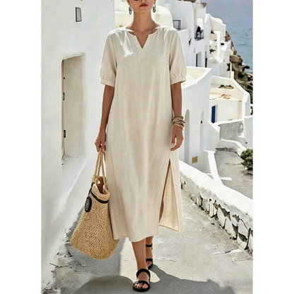 👗 Robe longue en lin à col en V avec fentes sur les côtés
