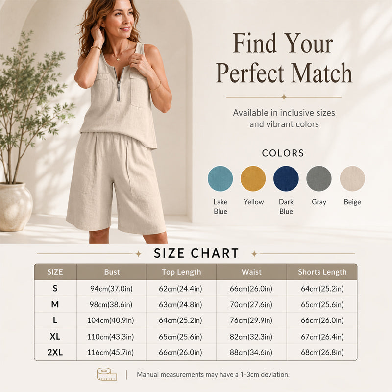 ⌛Offre à durée limitée – Ensemble femme composé d'un débardeur sans manches à demi-zip et d'un short