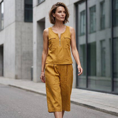 ⌛Offre à durée limitée – Ensemble femme composé d'un débardeur sans manches à demi-zip et d'un short