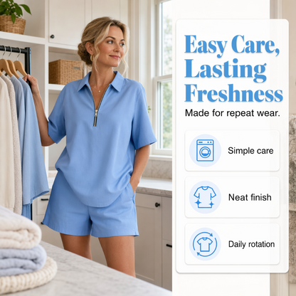 ⌛Offre à durée limitée – Ensemble décontracté deux pièces pour femme : haut à manches courtes et demi-zip et short