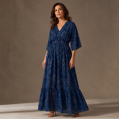 🌸 50% DE RÉDUCTION! 👗 Robe imprimée col V – Coupe fluide, motif élégant & silhouette flatteuse – Parfaite du quotidien aux occasions spéciales 💃