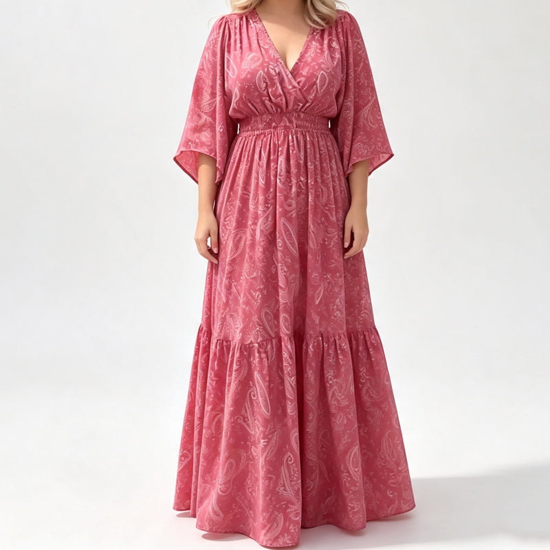 🌸 50% DE RÉDUCTION! 👗 Robe imprimée col V – Coupe fluide, motif élégant & silhouette flatteuse – Parfaite du quotidien aux occasions spéciales 💃