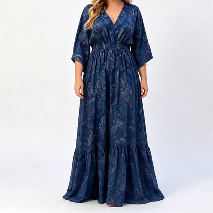 🌸 50% DE RÉDUCTION! 👗 Robe imprimée col V – Coupe fluide, motif élégant & silhouette flatteuse – Parfaite du quotidien aux occasions spéciales 💃