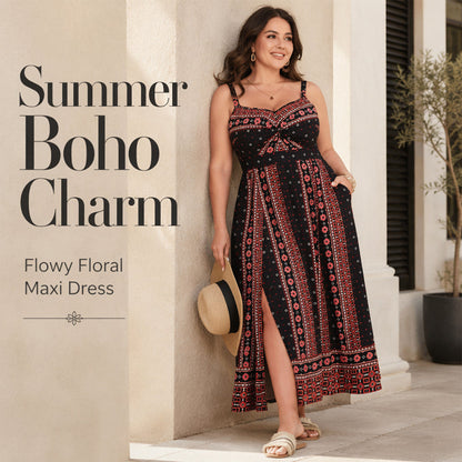 Women Plus Size Boho Spaghetti Strap Maxi Dress