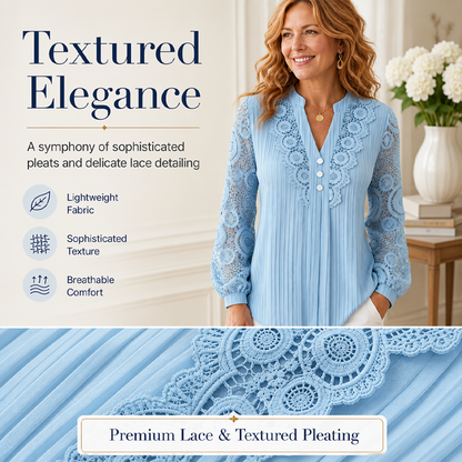 Haut à manches longues pour femme, col en V, en dentelle et patchwork