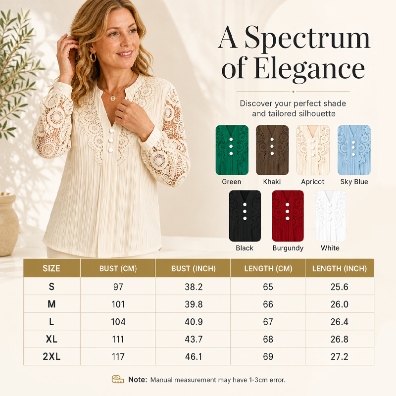 Haut à manches longues pour femme, col en V, en dentelle et patchwork