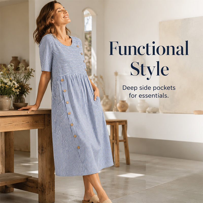 🌀☁️ OFFRE LIMITÉE -50% ! 👗 Robe Décontractée Rayée Femme – Coupe Ample & Rayures Douces – Parfaite pour un Style Quotidien Sans Effort.