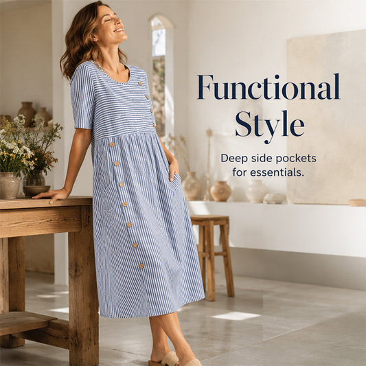 🌀☁️ OFFRE LIMITÉE -50% ! 👗 Robe Décontractée Rayée Femme – Coupe Ample & Rayures Douces – Parfaite pour un Style Quotidien Sans Effort.