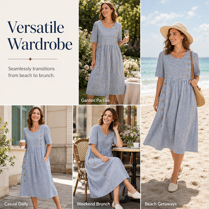 🌀☁️ OFFRE LIMITÉE -50% ! 👗 Robe Décontractée Rayée Femme – Coupe Ample & Rayures Douces – Parfaite pour un Style Quotidien Sans Effort.