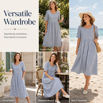 🌀☁️ OFFRE LIMITÉE -50% ! 👗 Robe Décontractée Rayée Femme – Coupe Ample & Rayures Douces – Parfaite pour un Style Quotidien Sans Effort.