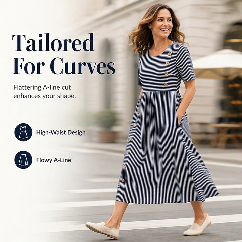 🌀☁️ OFFRE LIMITÉE -50% ! 👗 Robe Décontractée Rayée Femme – Coupe Ample & Rayures Douces – Parfaite pour un Style Quotidien Sans Effort.