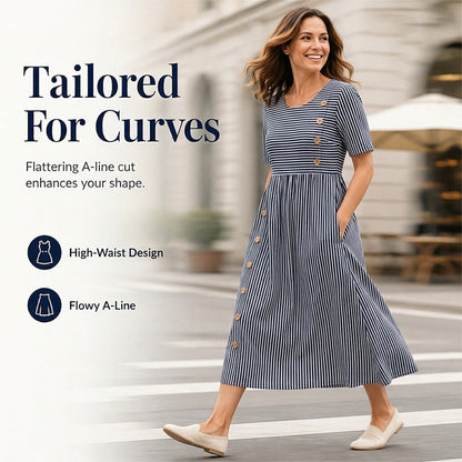 🌀☁️ OFFRE LIMITÉE -50% ! 👗 Robe Décontractée Rayée Femme – Coupe Ample & Rayures Douces – Parfaite pour un Style Quotidien Sans Effort.