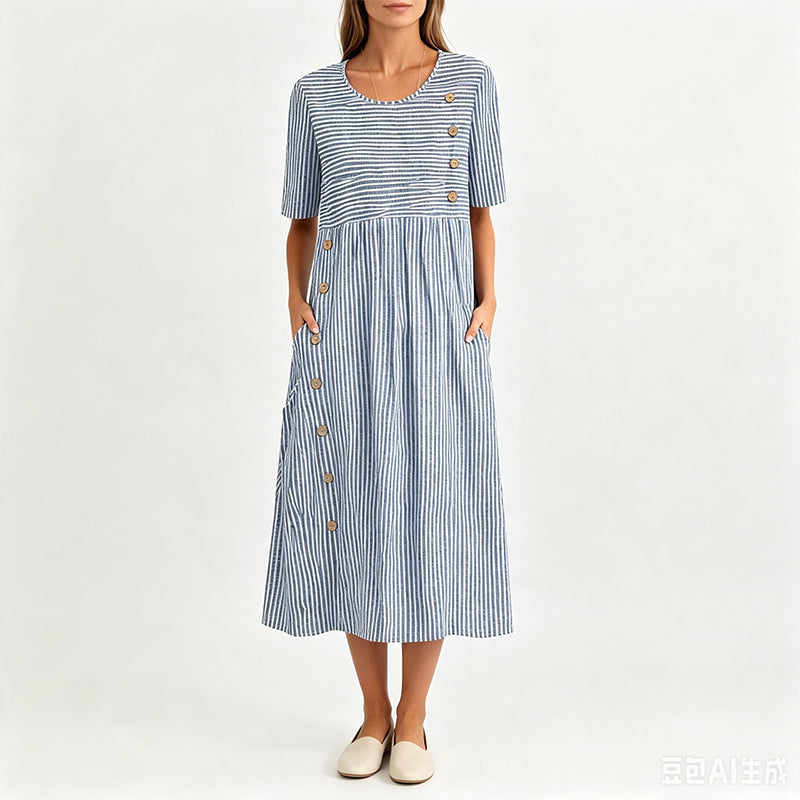 🌀☁️ OFFRE LIMITÉE -50% ! 👗 Robe Décontractée Rayée Femme – Coupe Ample & Rayures Douces – Parfaite pour un Style Quotidien Sans Effort.