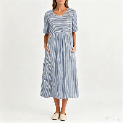 🌀☁️ OFFRE LIMITÉE -50% ! 👗 Robe Décontractée Rayée Femme – Coupe Ample & Rayures Douces – Parfaite pour un Style Quotidien Sans Effort.