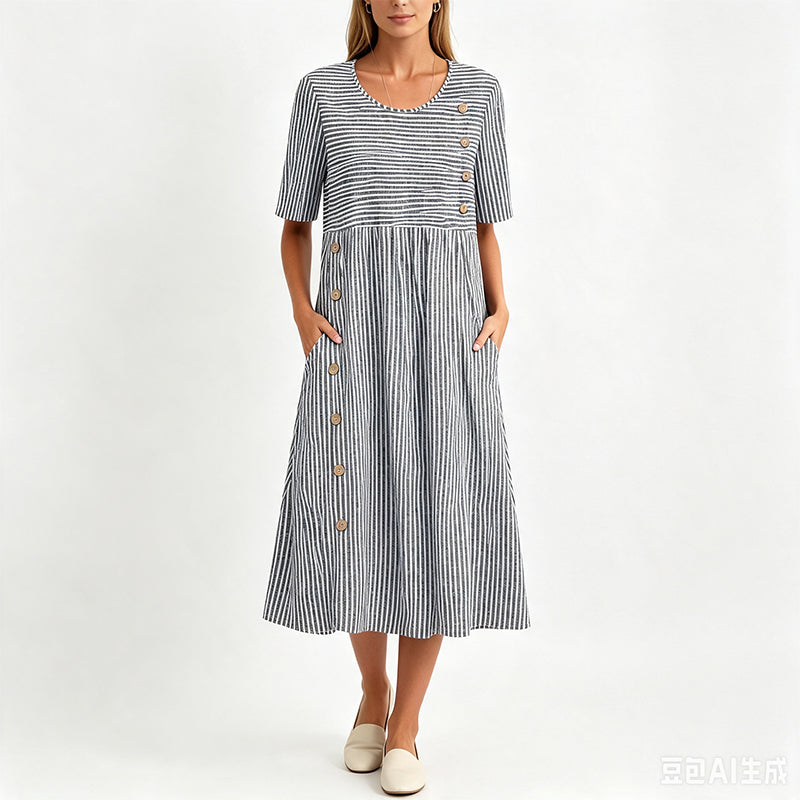 🌀☁️ OFFRE LIMITÉE -50% ! 👗 Robe Décontractée Rayée Femme – Coupe Ample & Rayures Douces – Parfaite pour un Style Quotidien Sans Effort.