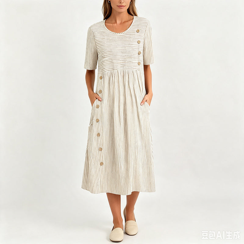 🌀☁️ OFFRE LIMITÉE -50% ! 👗 Robe Décontractée Rayée Femme – Coupe Ample & Rayures Douces – Parfaite pour un Style Quotidien Sans Effort.