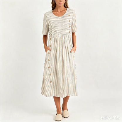 🌀☁️ OFFRE LIMITÉE -50% ! 👗 Robe Décontractée Rayée Femme – Coupe Ample & Rayures Douces – Parfaite pour un Style Quotidien Sans Effort.
