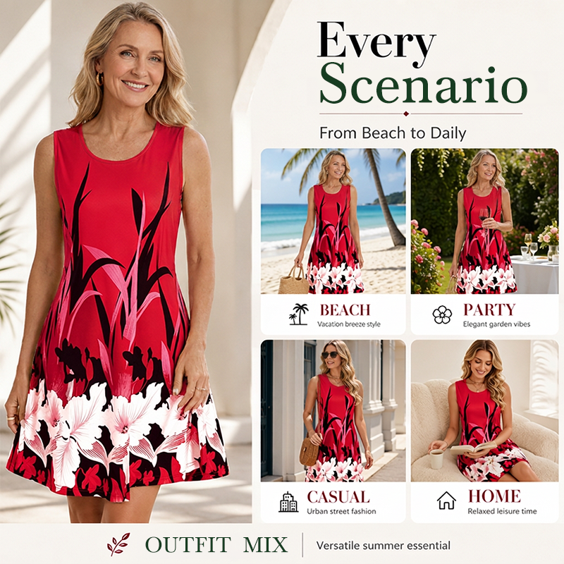 🌿🏖️ OFFRE LIMITÉE -50% ! 🌸 Robe Fleurie Sans Manches – Coton Léger & Charme Décontracté – Idéale pour les Escapades à la Plage.