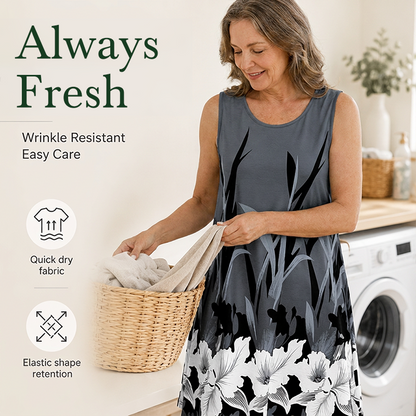 🌿🏖️ OFFRE LIMITÉE -50% ! 🌸 Robe Fleurie Sans Manches – Coton Léger & Charme Décontracté – Idéale pour les Escapades à la Plage.