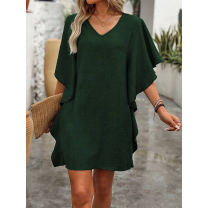 Tendance du moment ⭐💃 Robe élégante à col V et volants – Une silhouette flatteuse pour toutes les morphologies