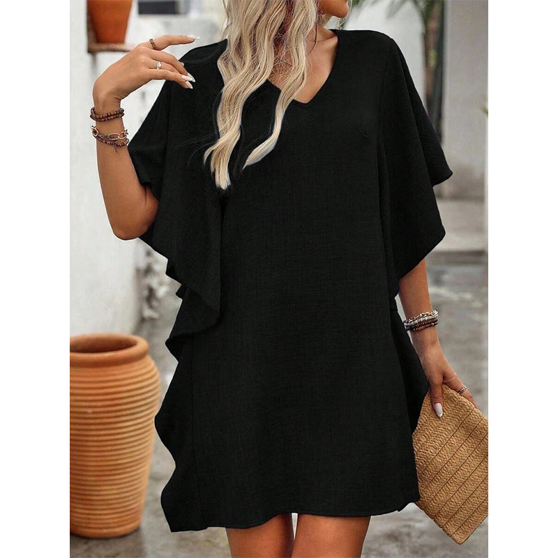 Tendance du moment ⭐💃 Robe élégante à col V et volants – Une silhouette flatteuse pour toutes les morphologies